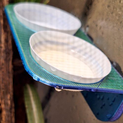 Close-up view of a custom 3D-printed Double Gecko Feeding Ledge, showcasing intricate details and precision.