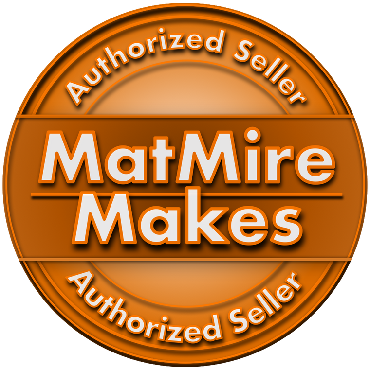 Official badge showcasing 'Authorized Seller' status for MatMireMakes, featuring bold lettering on a striking orange circular background, signifying a trusted partnership and authenticity.